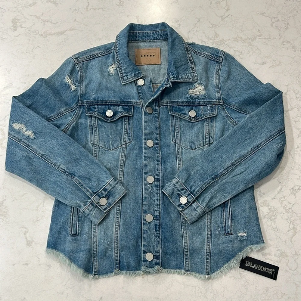 BLANKNYC Distressed Light Wash Denim Jacket Size Large NWT